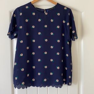 Banana Republic Navy Scalloped Top